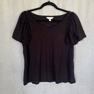 LC Lauren Conrad Black Flutter Ruffle Short Sleeve Top Size M